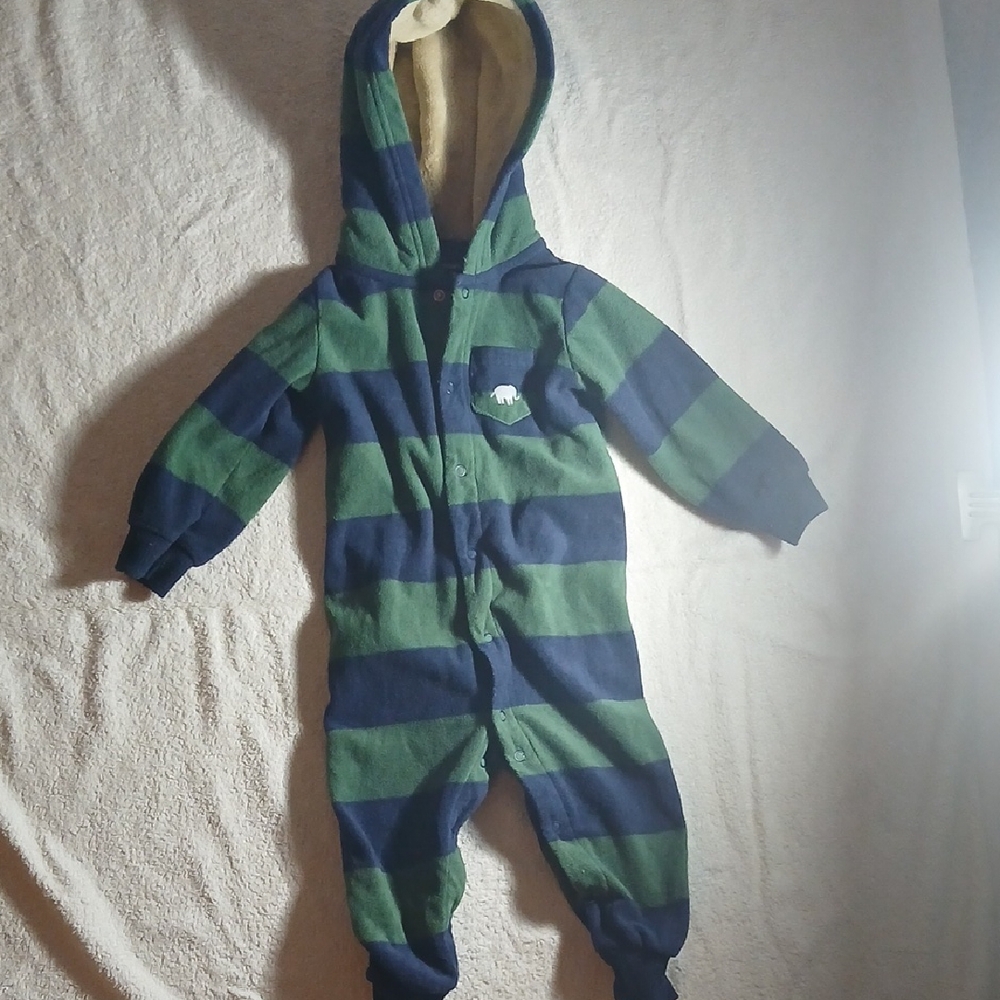 Carter's Green and Blue Striped Onesie Full Button Breast Pocket Boys 18 Months